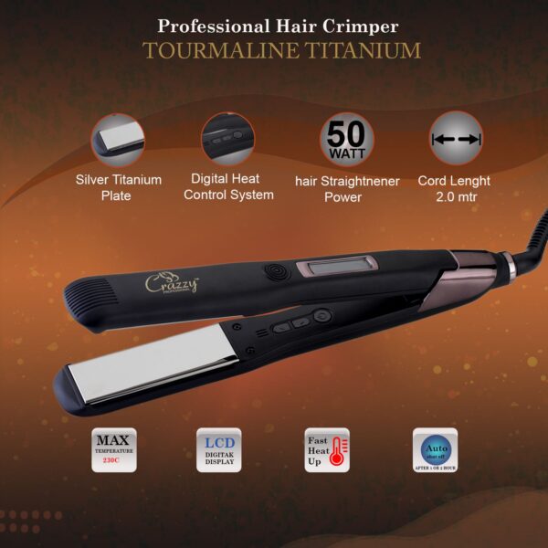 Crazzy professional hair straightener Tourmaline titanium digital heat control system