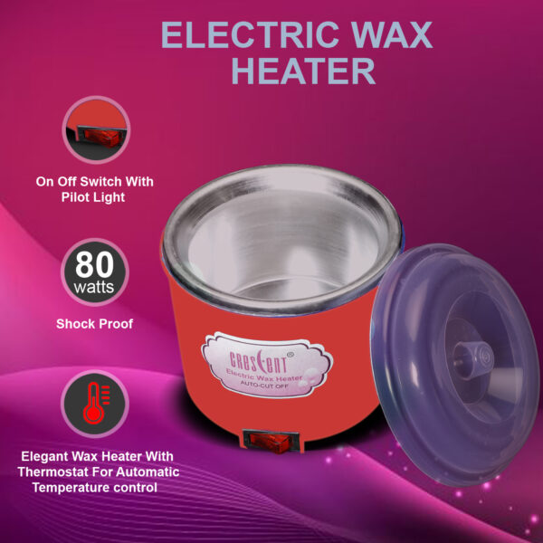 Crescent electric wax heater features