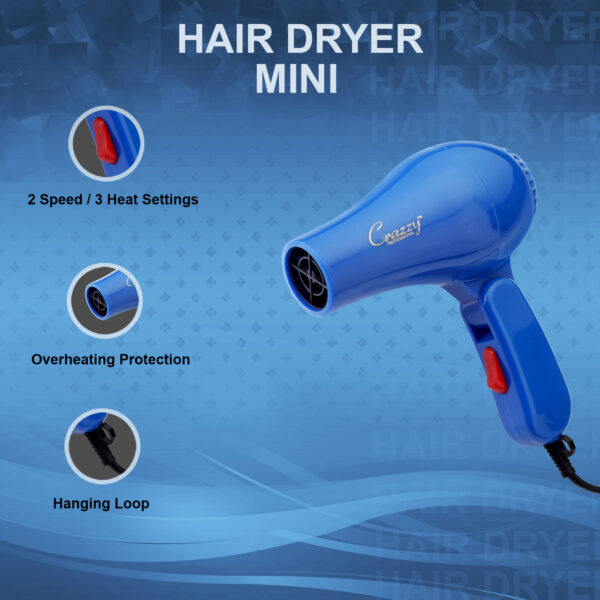 Crazzy Professional Mini Hair Dryer Blue