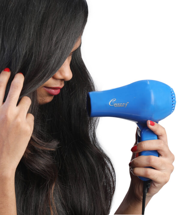 Crazzy Professional Mini Hair Dryer Blue girl using