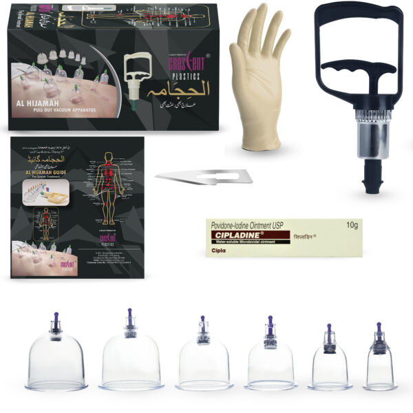 Crescent hijama cupping therapy kit 6 piece set black pump