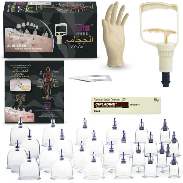 Crescent hijama cupping therapy kit 24 cup set white pump