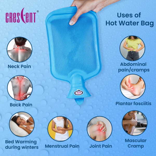 crescent hot water bag 1.5 litre capacity pain relieve blue